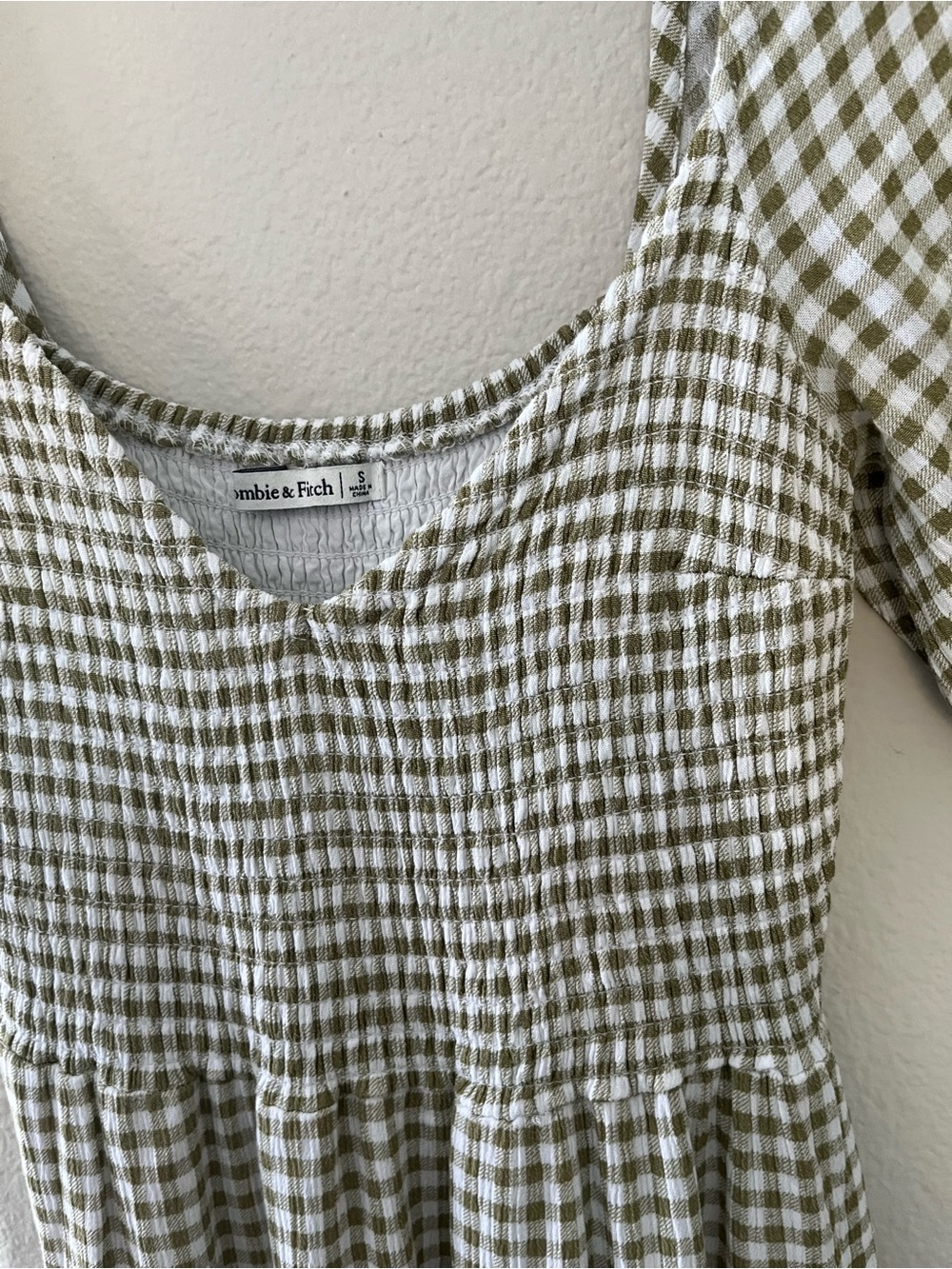 Abercrombie & Fitch Olive Green Gingham Midi Dress - Picture 2 of 3